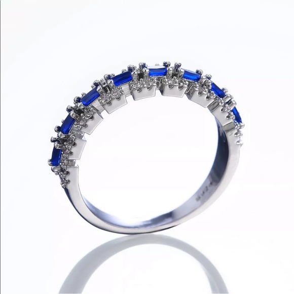 New Elegant 925 Silver  Blue Sapphire Lovely Ring - Picture 4 of 6